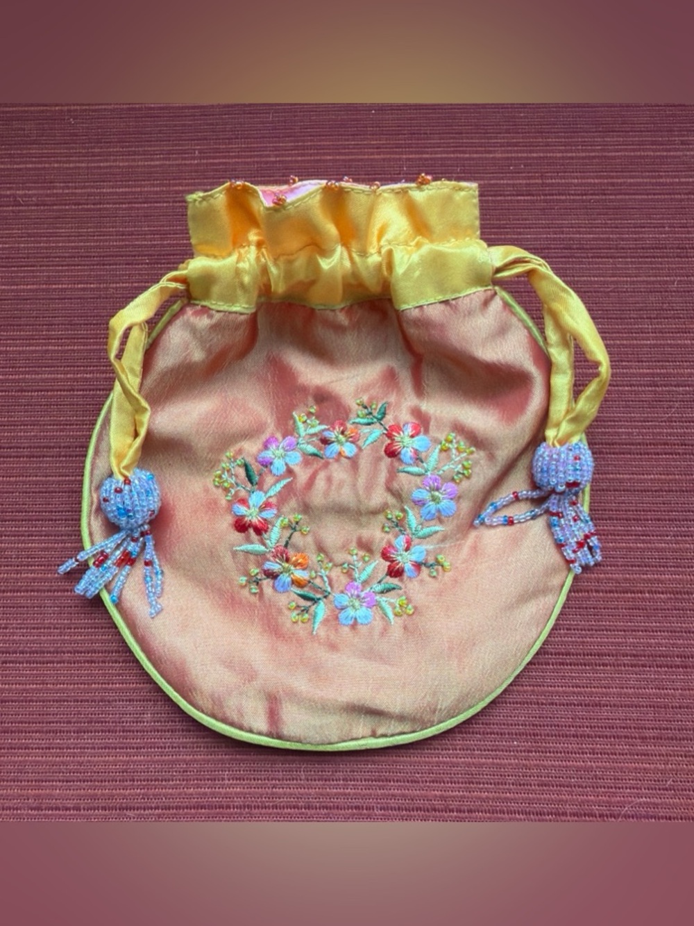 7” X 6” Orange Satin Drawstring Jewelry Pouch